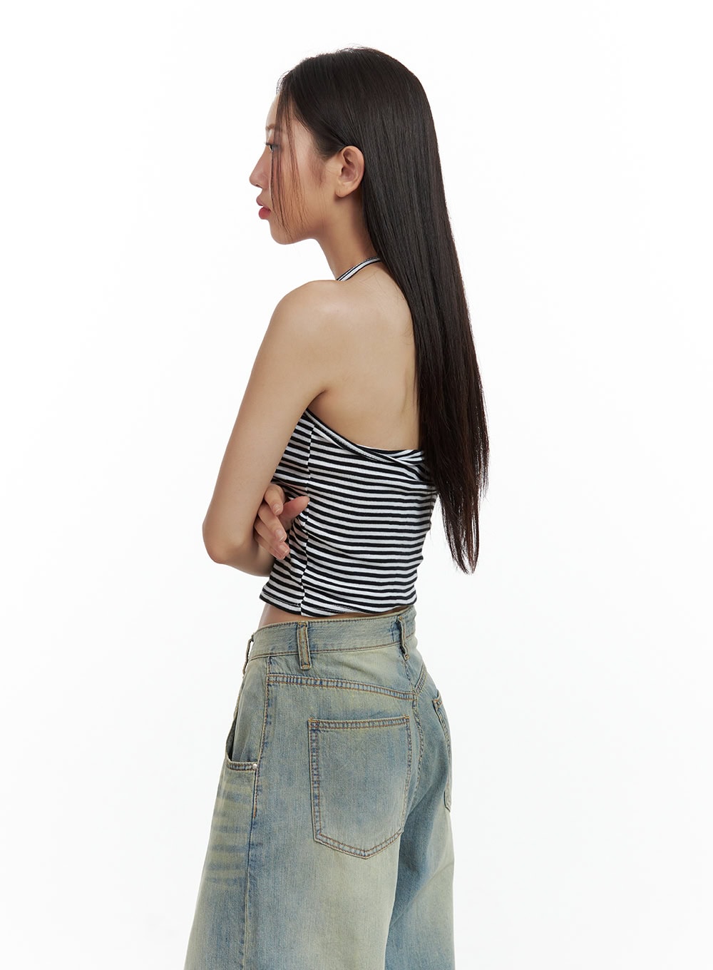 Stripe Halter Crop Top CU420