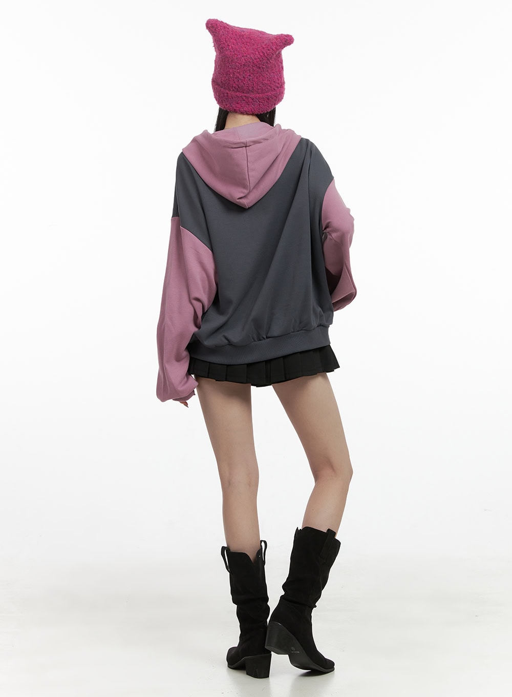 Mixed Color Oversized Zip-Up Hoodie OO401