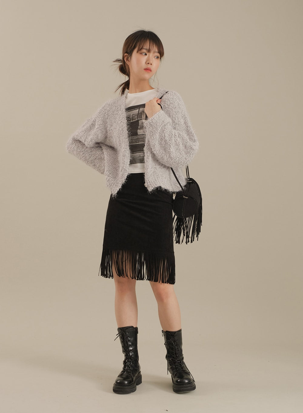 Tassel Hem Knee Length Skirt