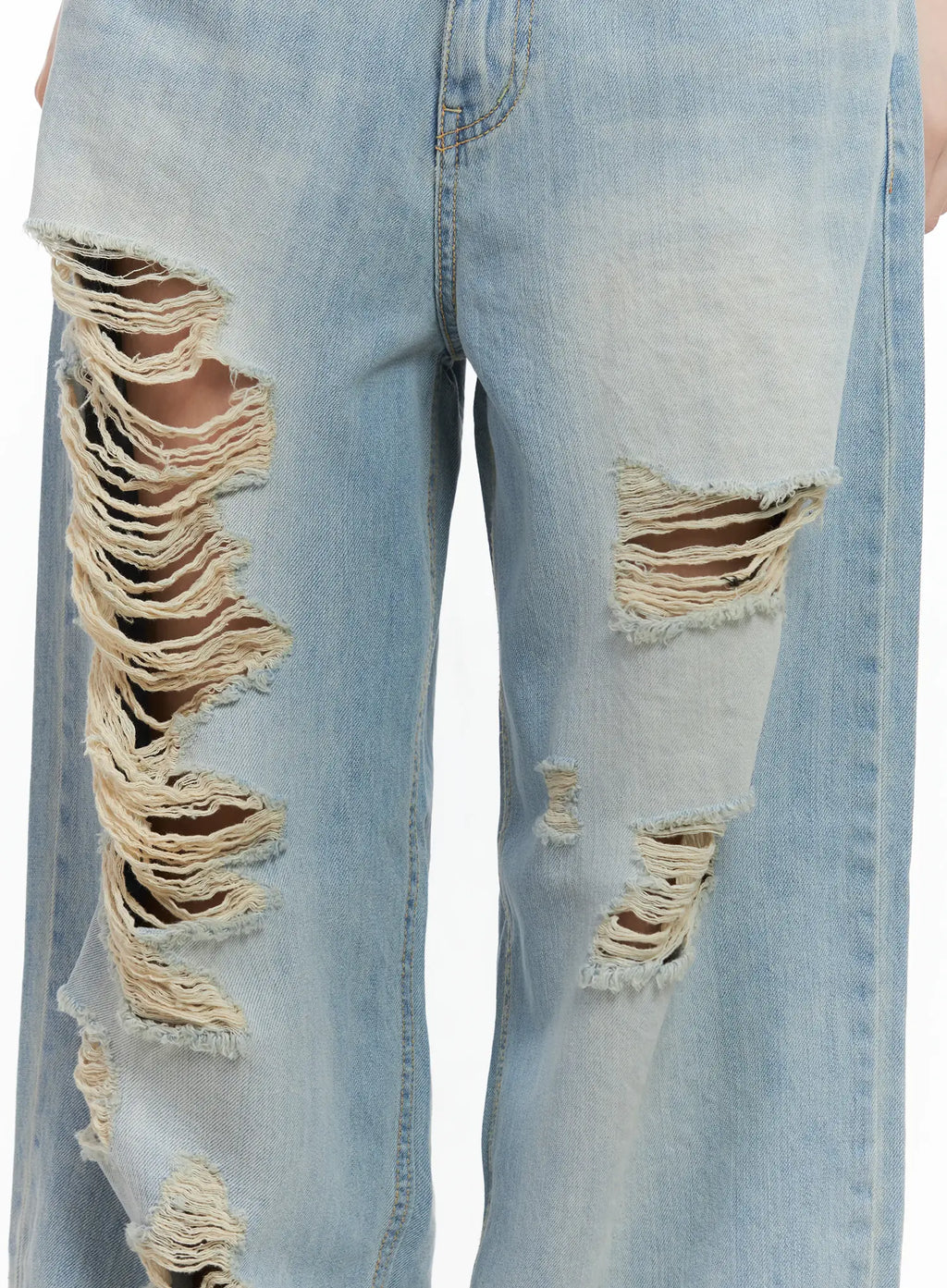 Gyuri Dirty-Wash Distressed Wide Jeans CU530