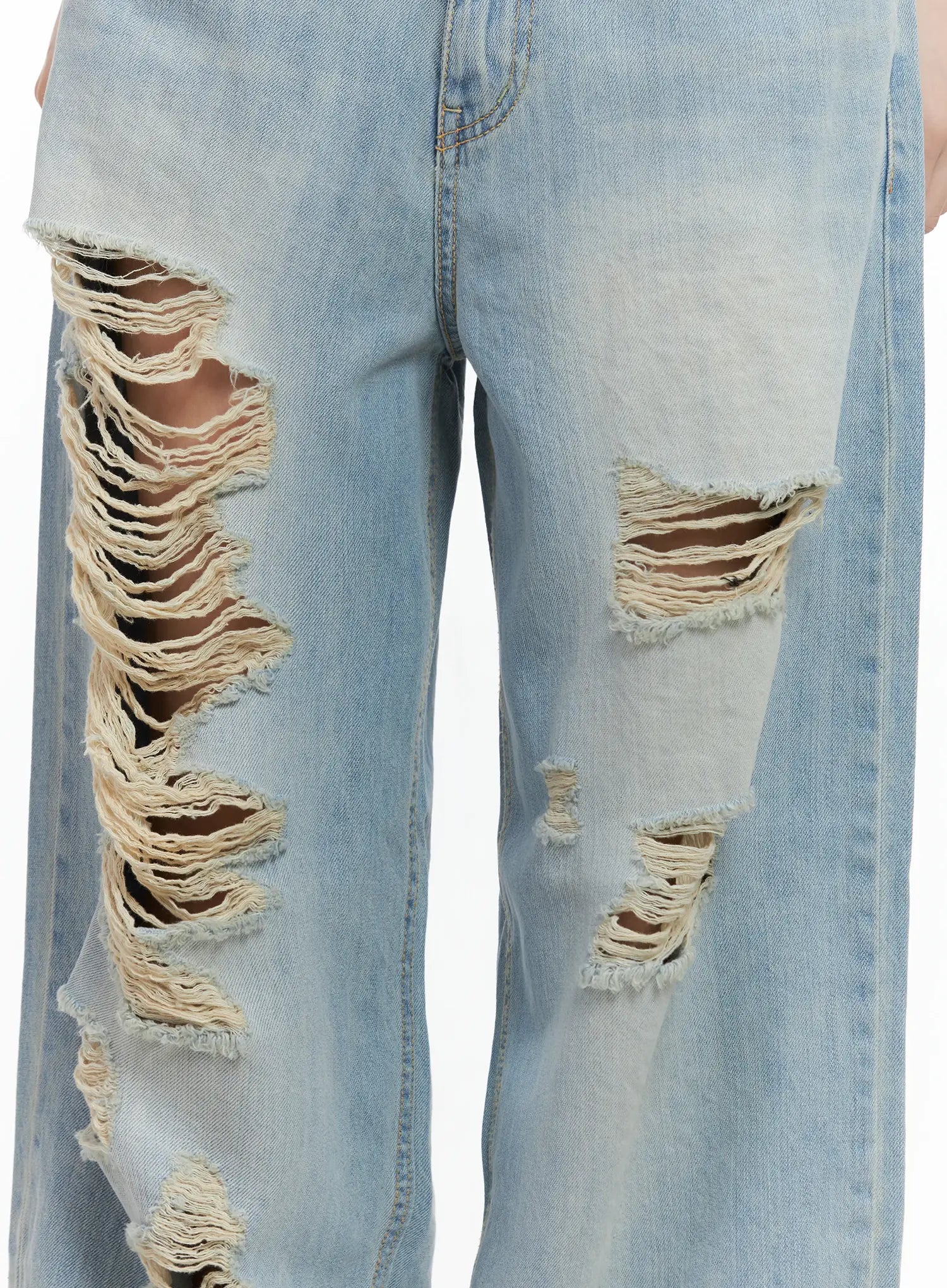 Gyuri Dirty-Wash Distressed Wide Jeans CU530