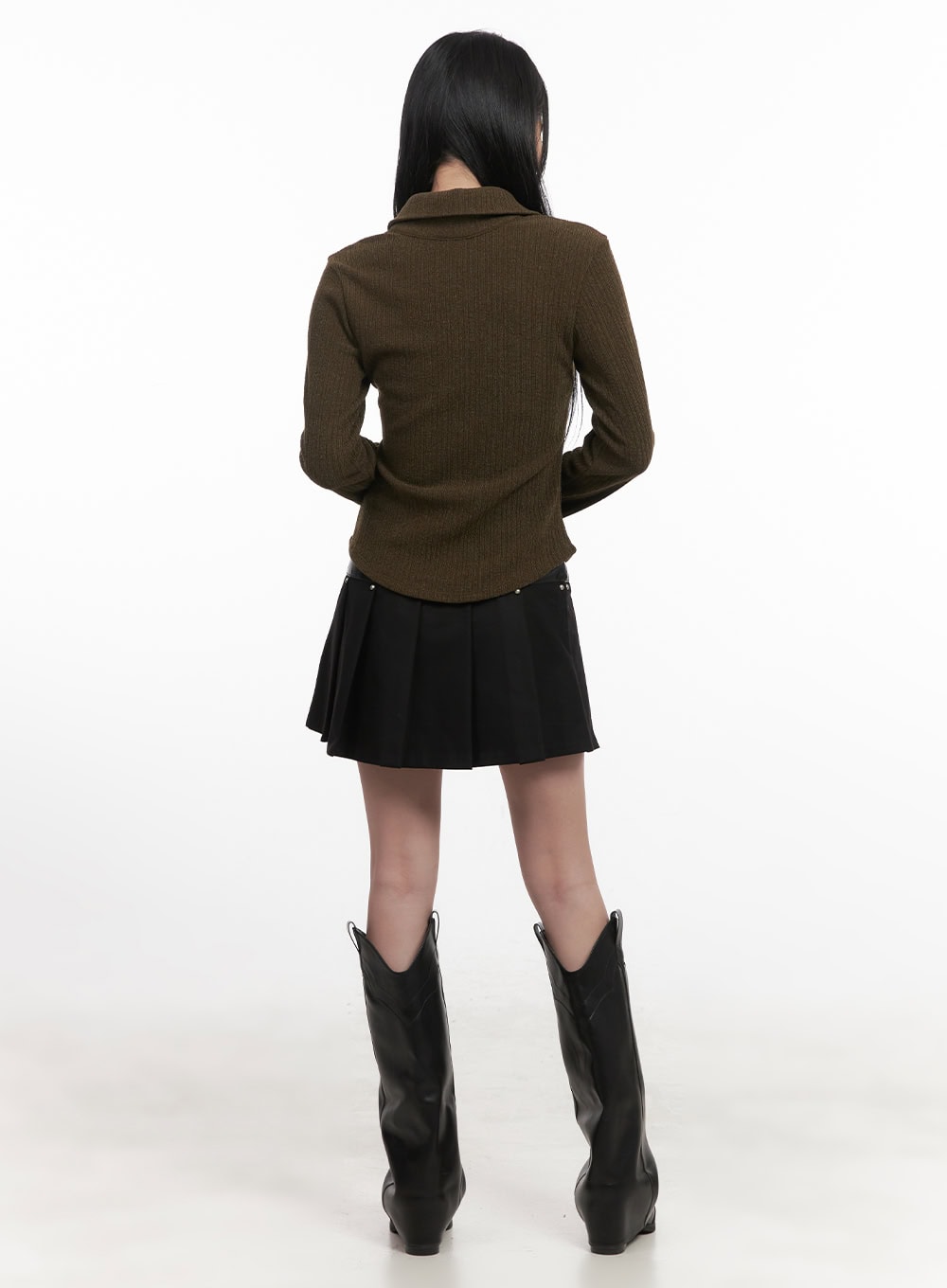 Studded Mini Skirt with Faux Leather Waistband CJ517