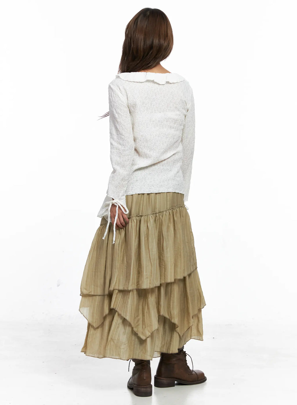 Lace Ruffled Ribbon Long Sleeve Blouse CO513