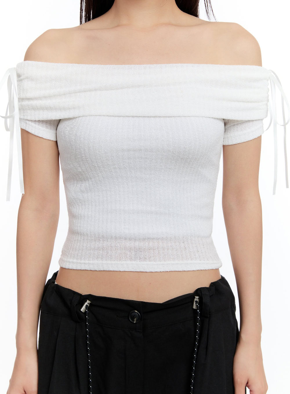 Ribbon Off-Shoulder Crop Top IU504