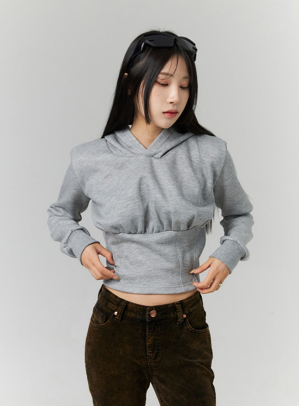 Wide Band Shirring Hooded Top CN320