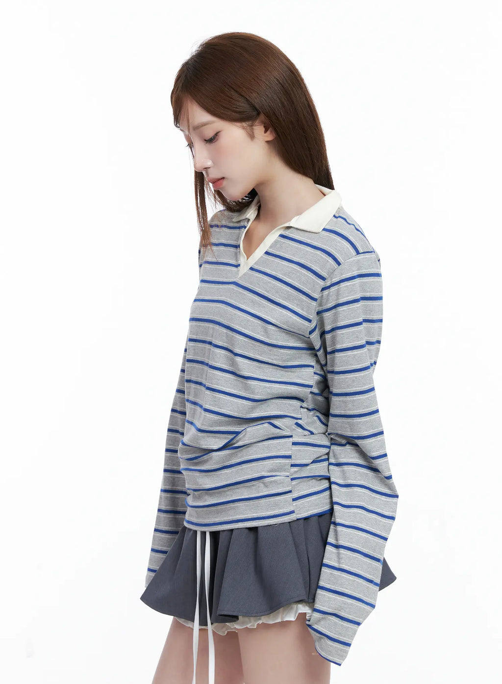 Striped V-Neck Collar Polo Shirt CG529