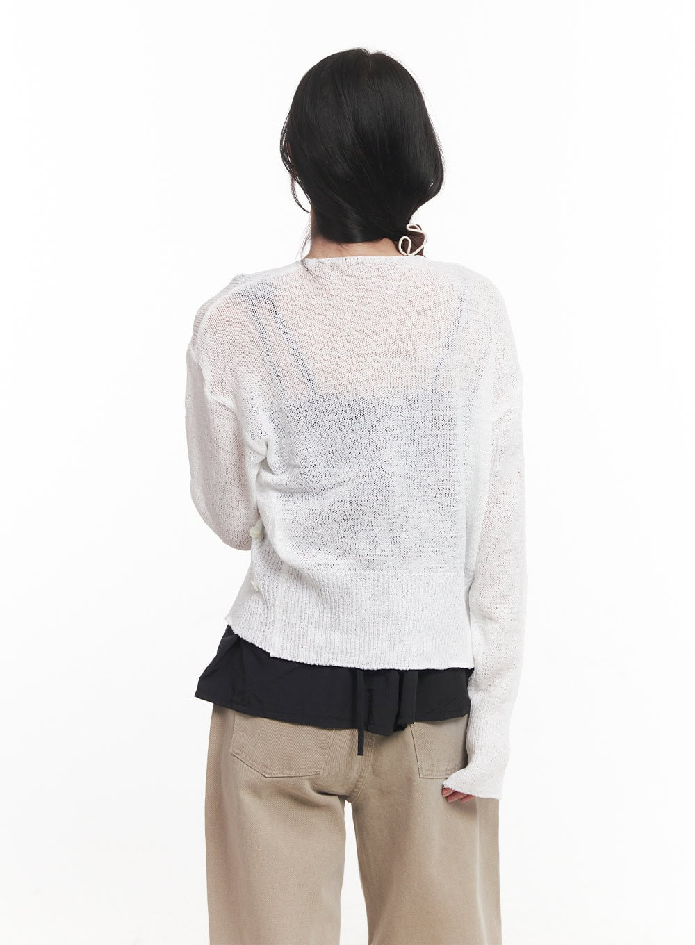 Sheer Button-Up Knit Cardigan  CA511