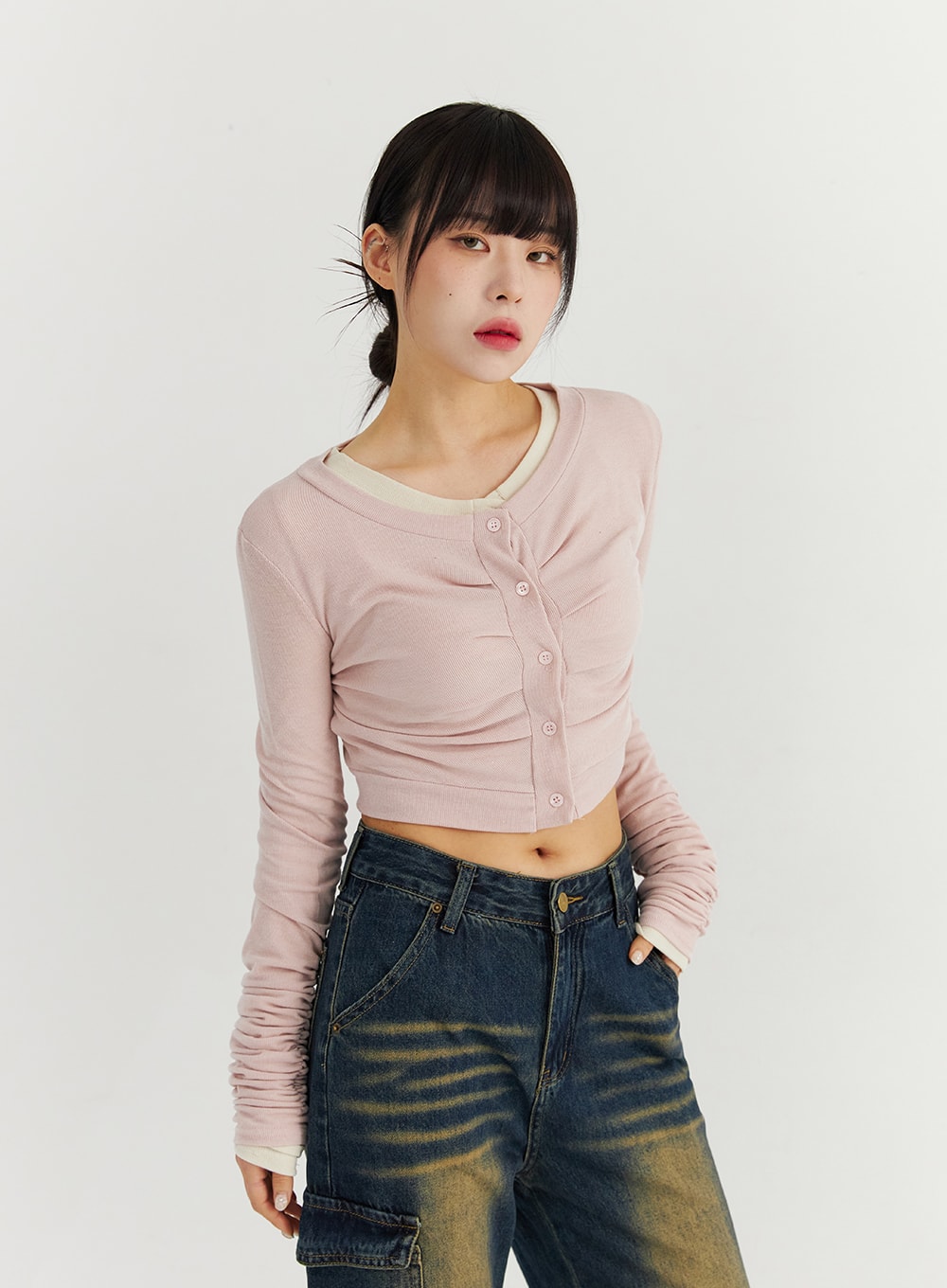 Ruched Button Down Cardigan CO319