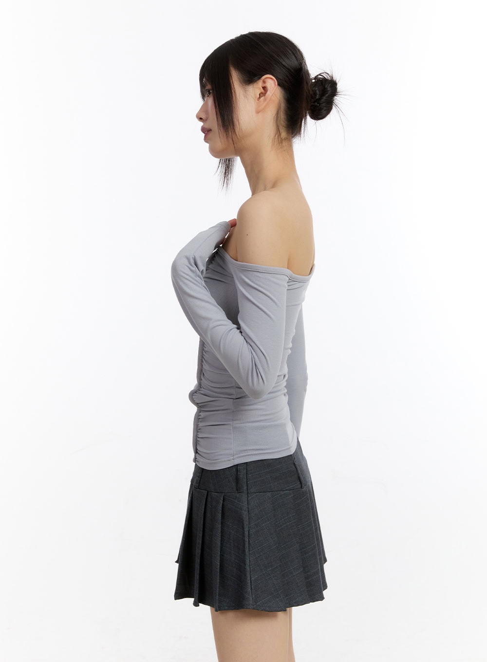 Shirred One-Shoulder Long-Sleeve Top CA508