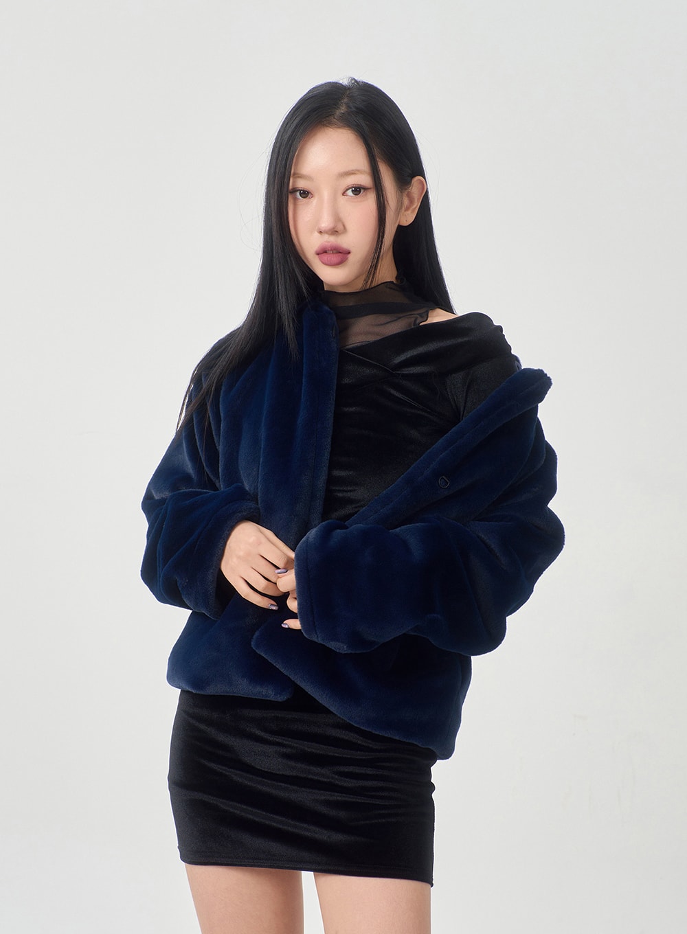 Velvet Off-Shoulder Mesh Neck Mini Dress BD23