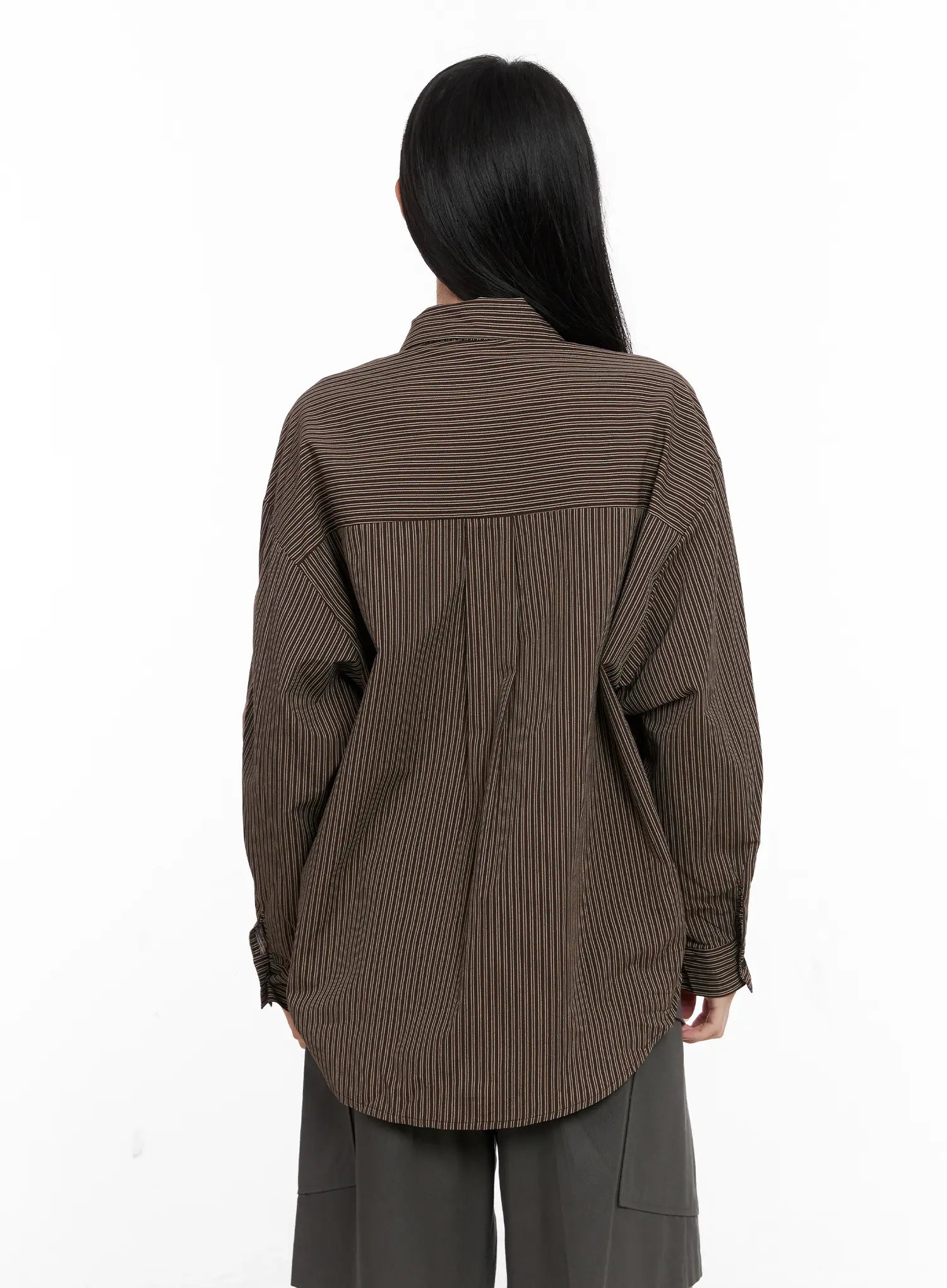 Relaxed Fit Striped Button-Up Long Sleeve Shirt CG526