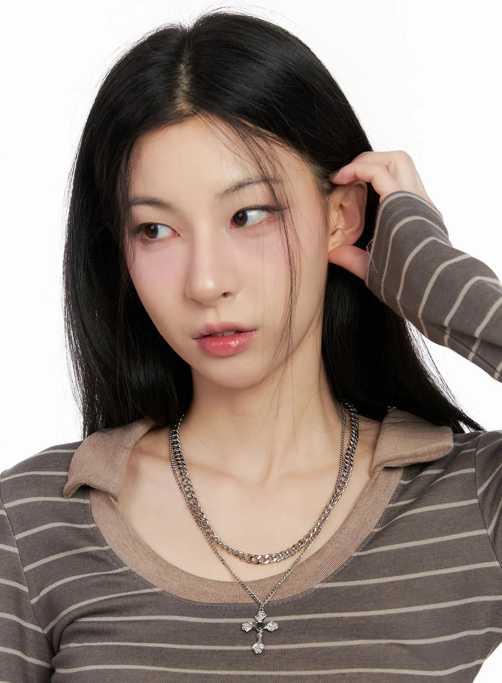 Layered Rose Heart Cross Pendant Necklace CG526