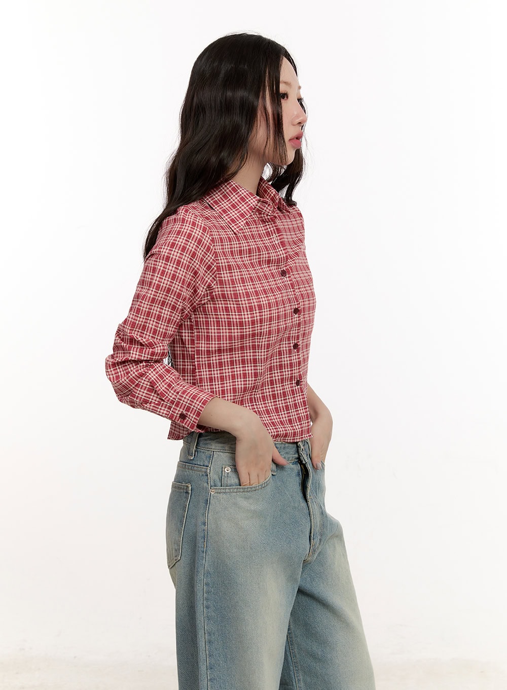 Checkered Collared Crop Shirt CM510