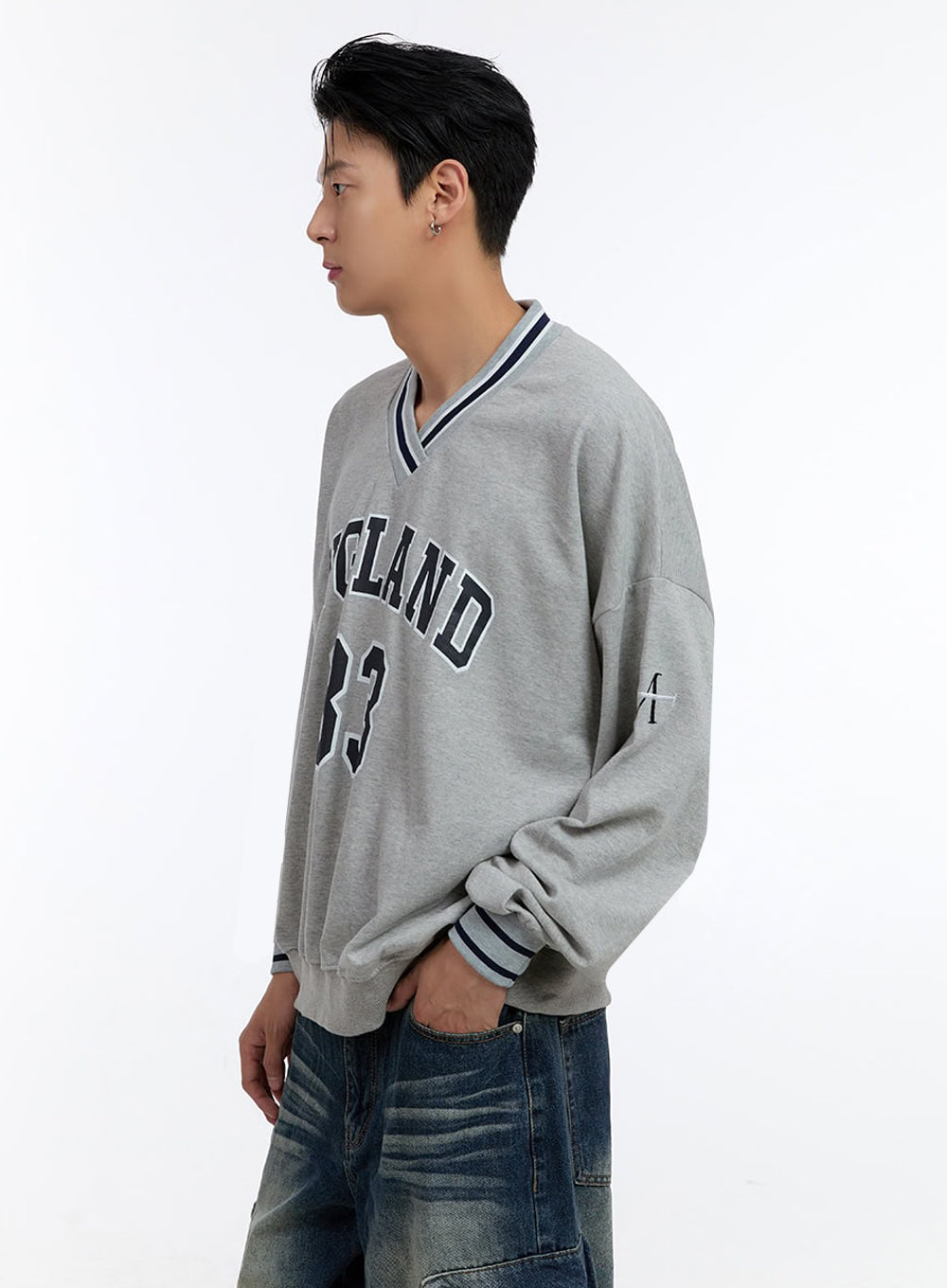 Men's Jersey Print V-Neck Sweatshirt IO428