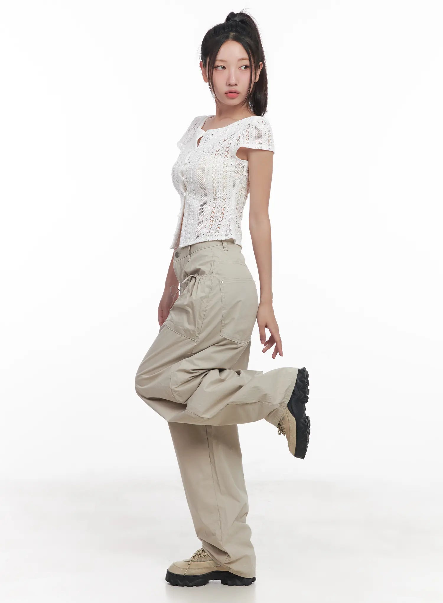 Sheer Buttoned Cropped Shirt CU516