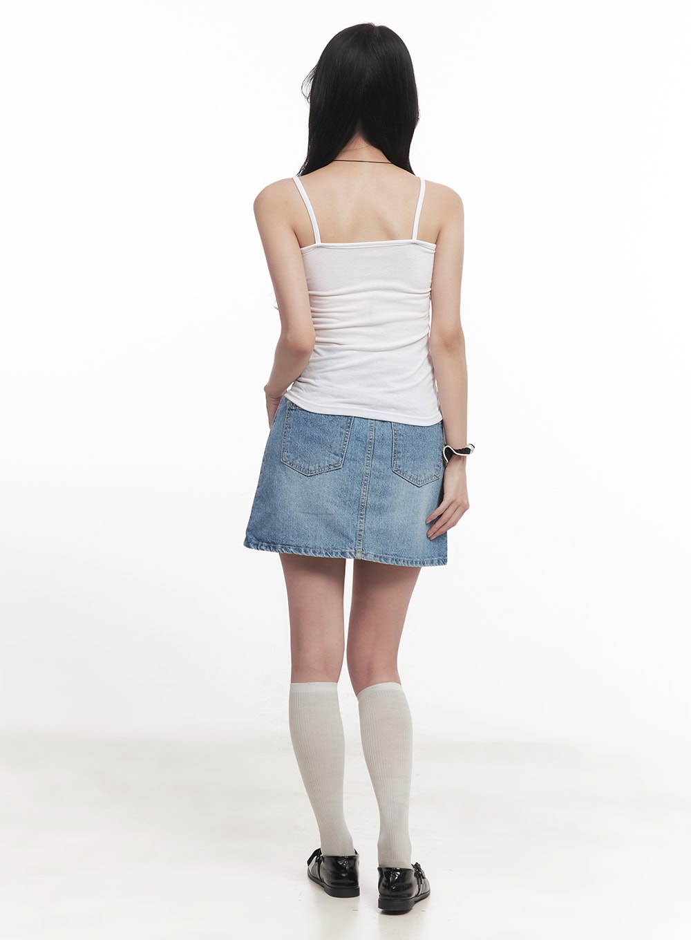 Washed Stitched Denim Mini Skirt CA511