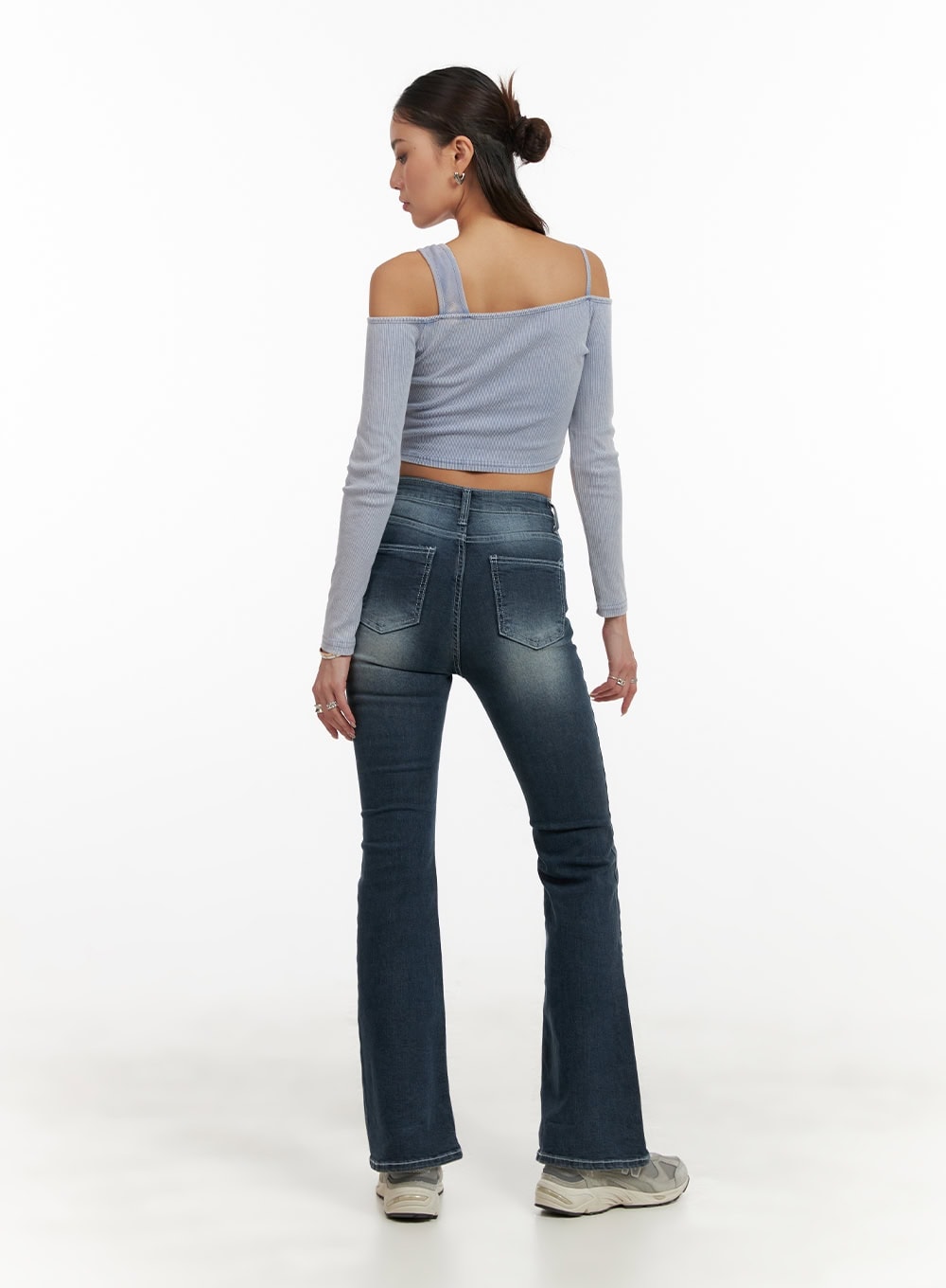 Washed Denim Slim Fit Bootcut Jeans CY402