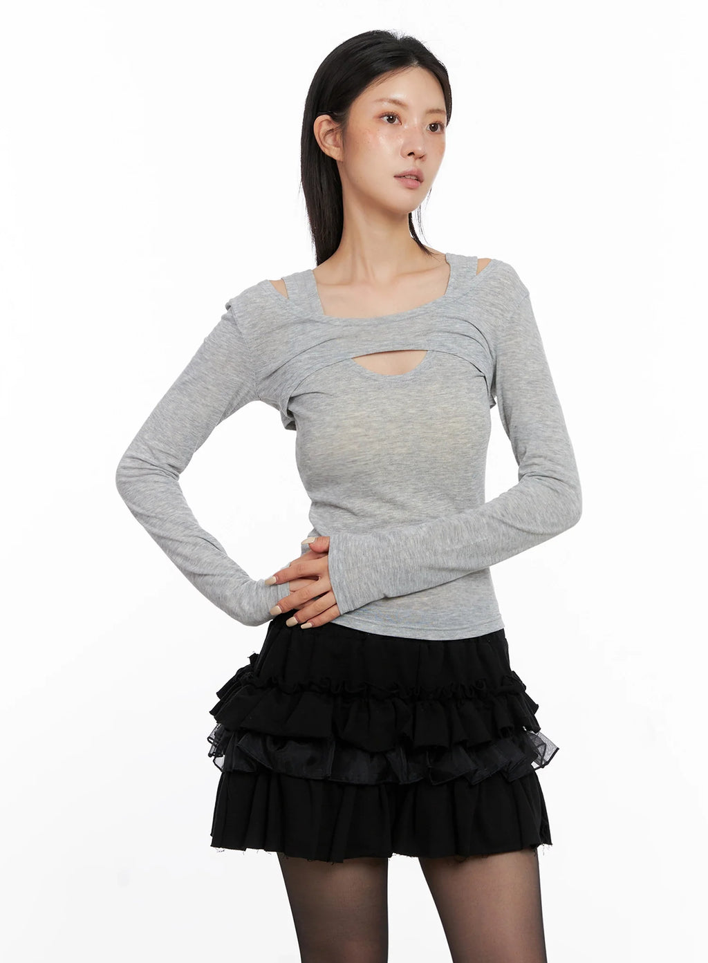 Cut Out Long Sleeve Top IS508