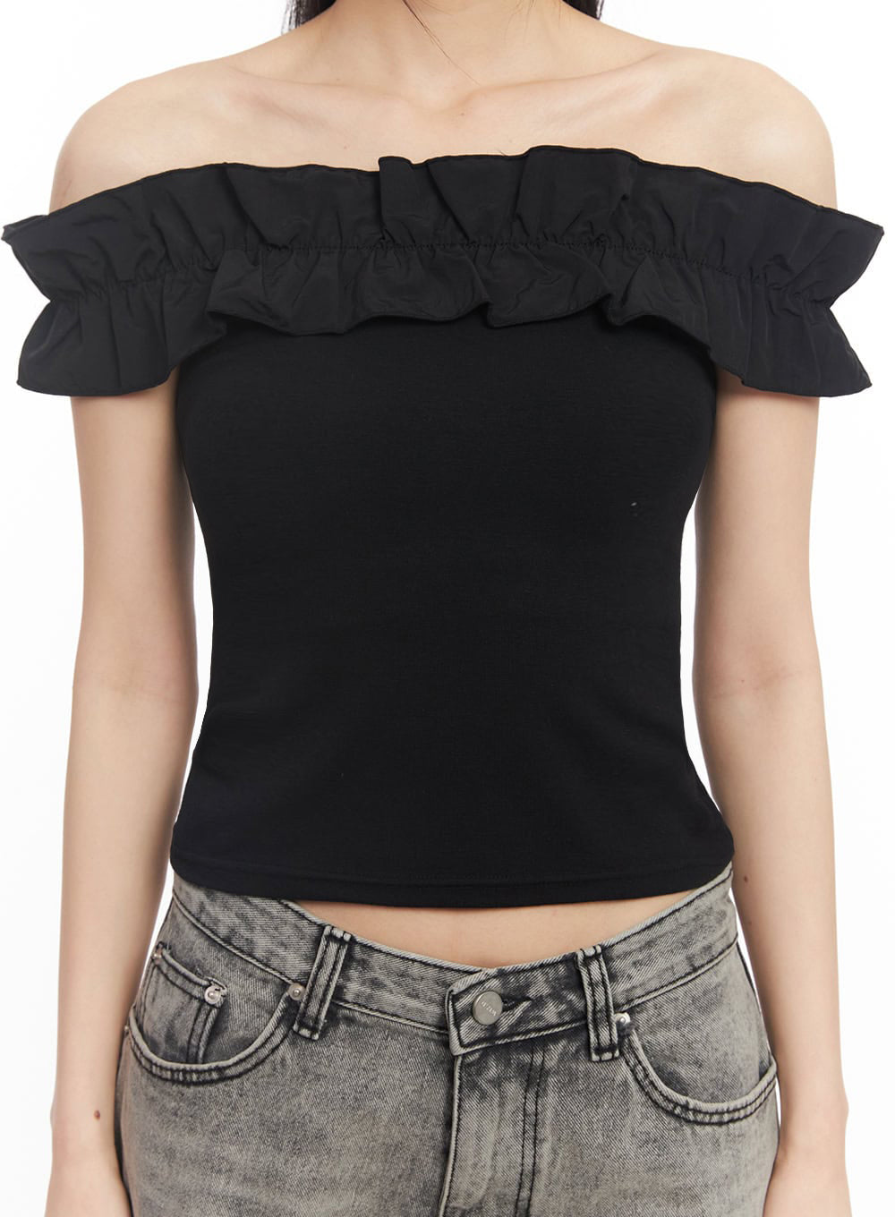 Frill Off-Shoulder Crop Top IY529
