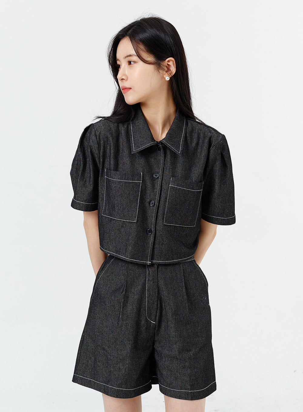 Denim Cropped Shirt OM317