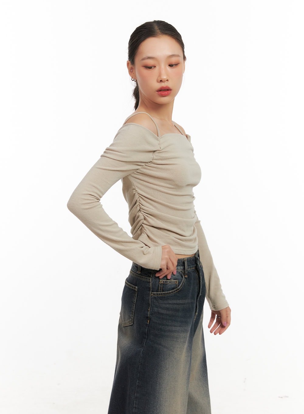 Shirred Off Shoulder Crop Top CD410