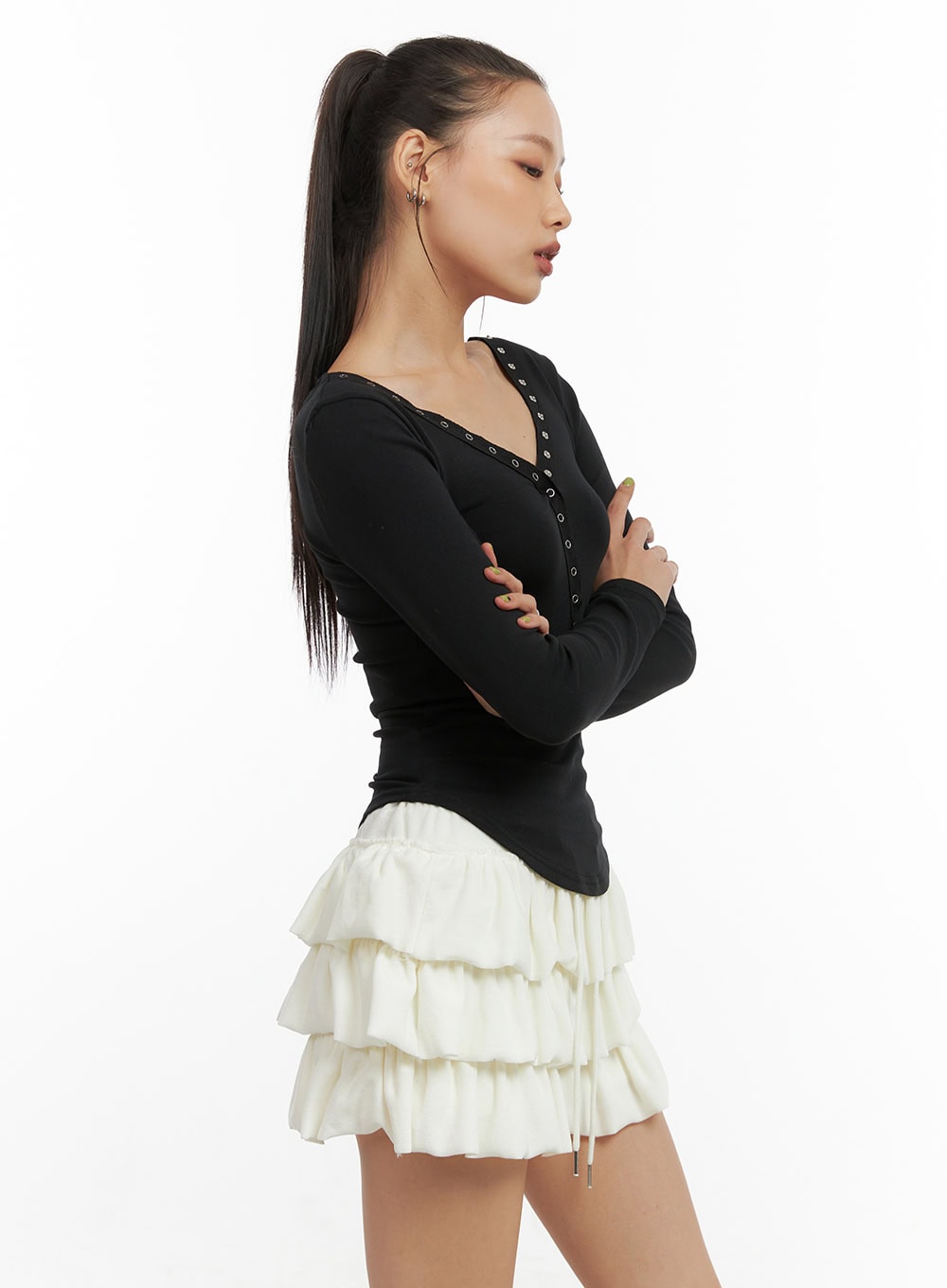 Buttoned V-Neck Slim Tee CO424