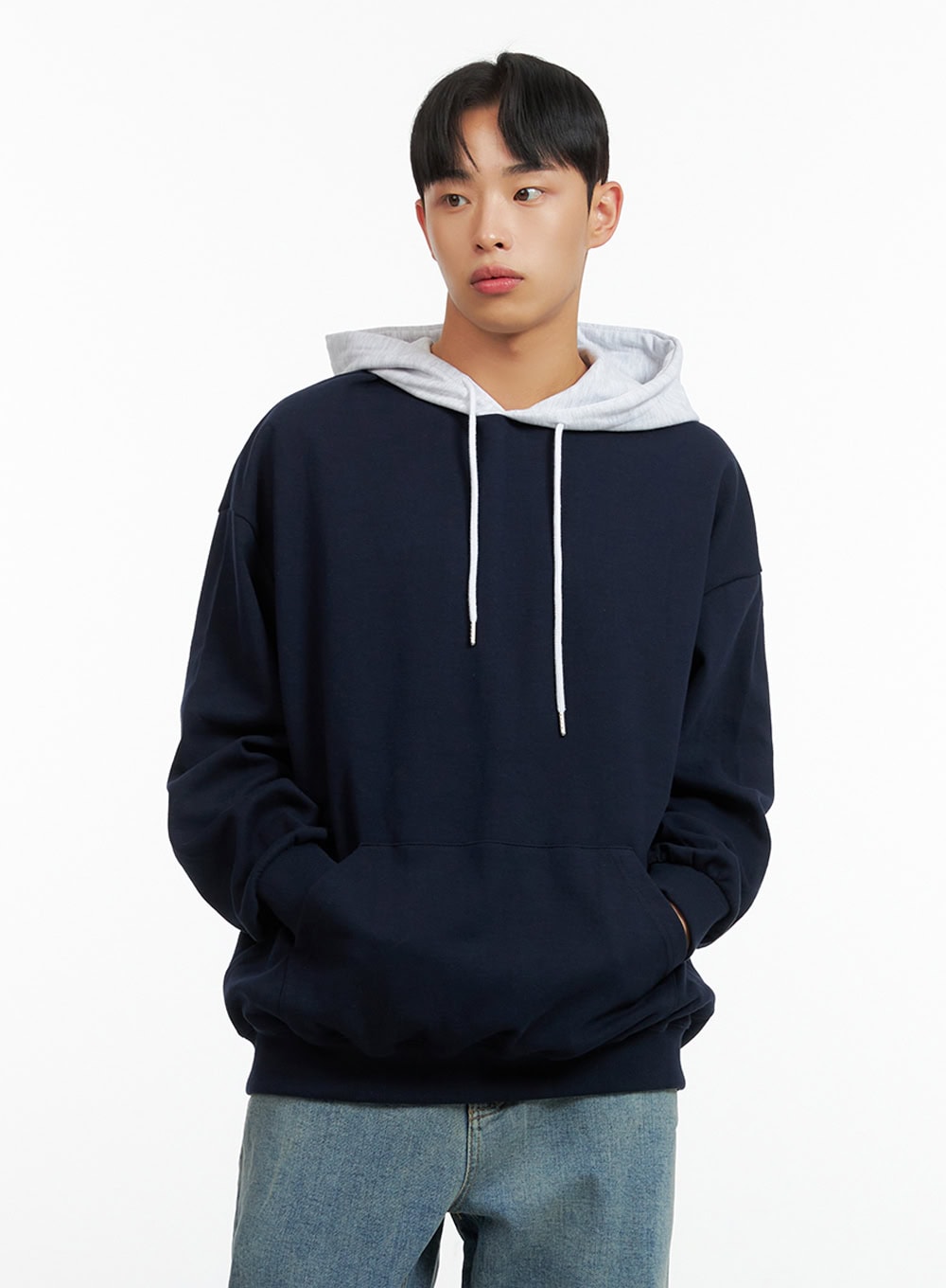 Men's Contrasting Hoodie (Dark Blue) IU412