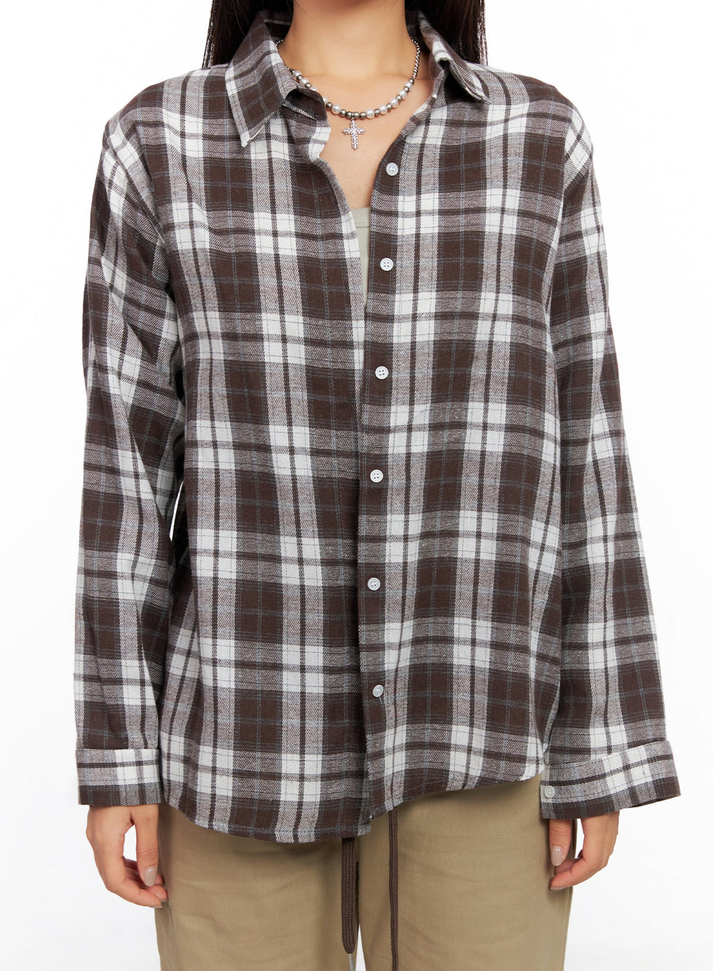 Oversized Plaid Long Sleeve Flannel Shirt CO515
