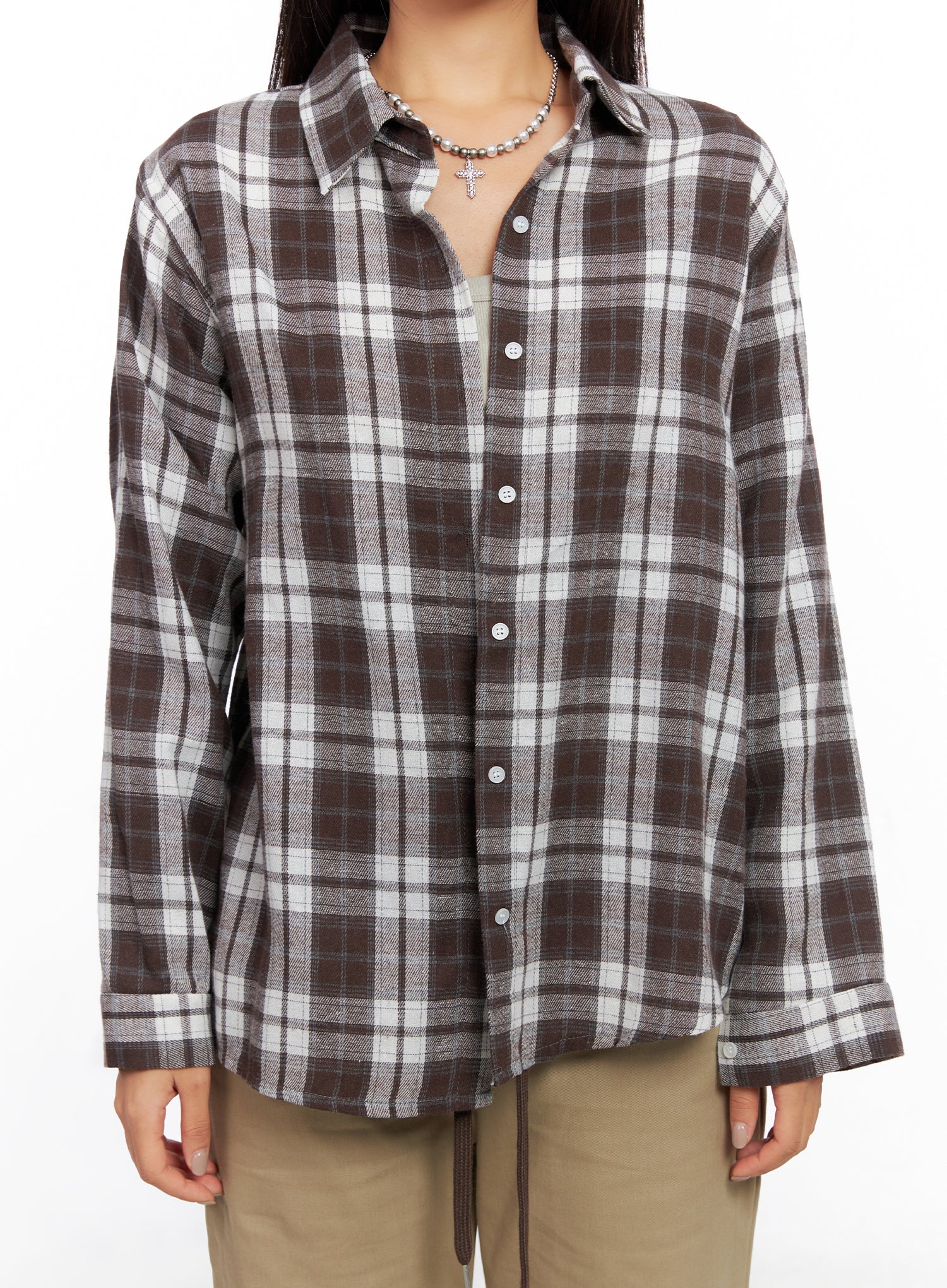Oversized Plaid Long Sleeve Flannel Shirt CO515