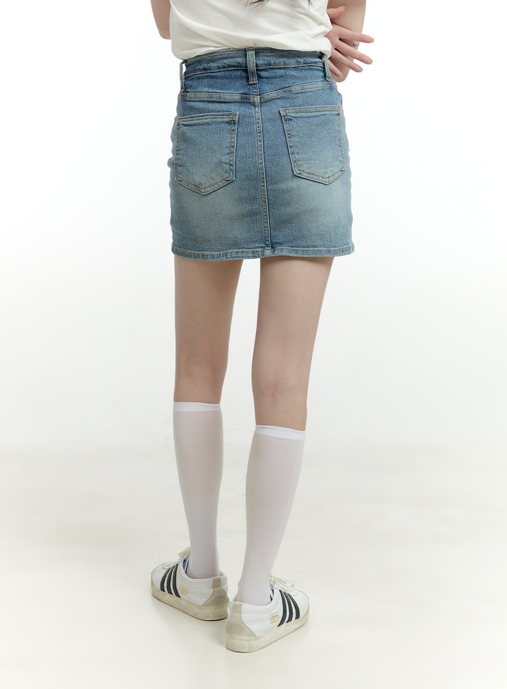 Slit Washed Denim Mini Skirt CL426
