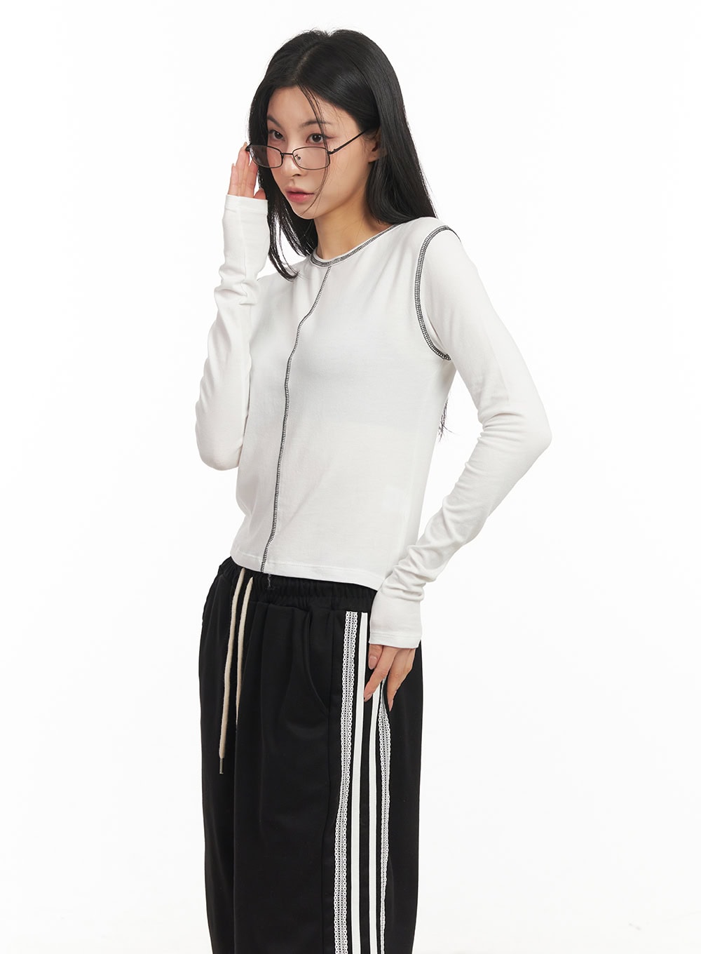 Stitched Long Sleeve Crop Top CM504