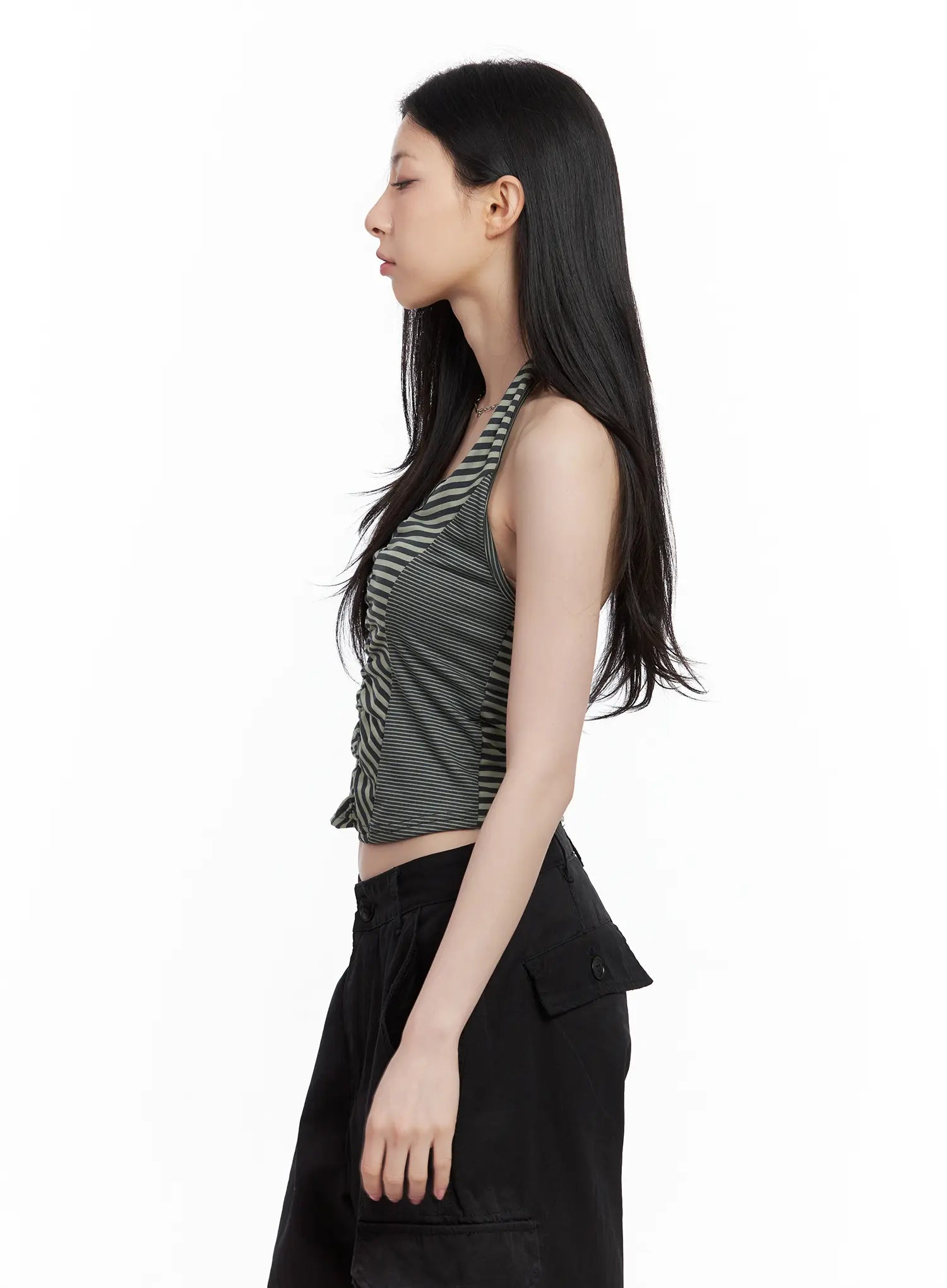 Ruched Striped Halter Top CU530