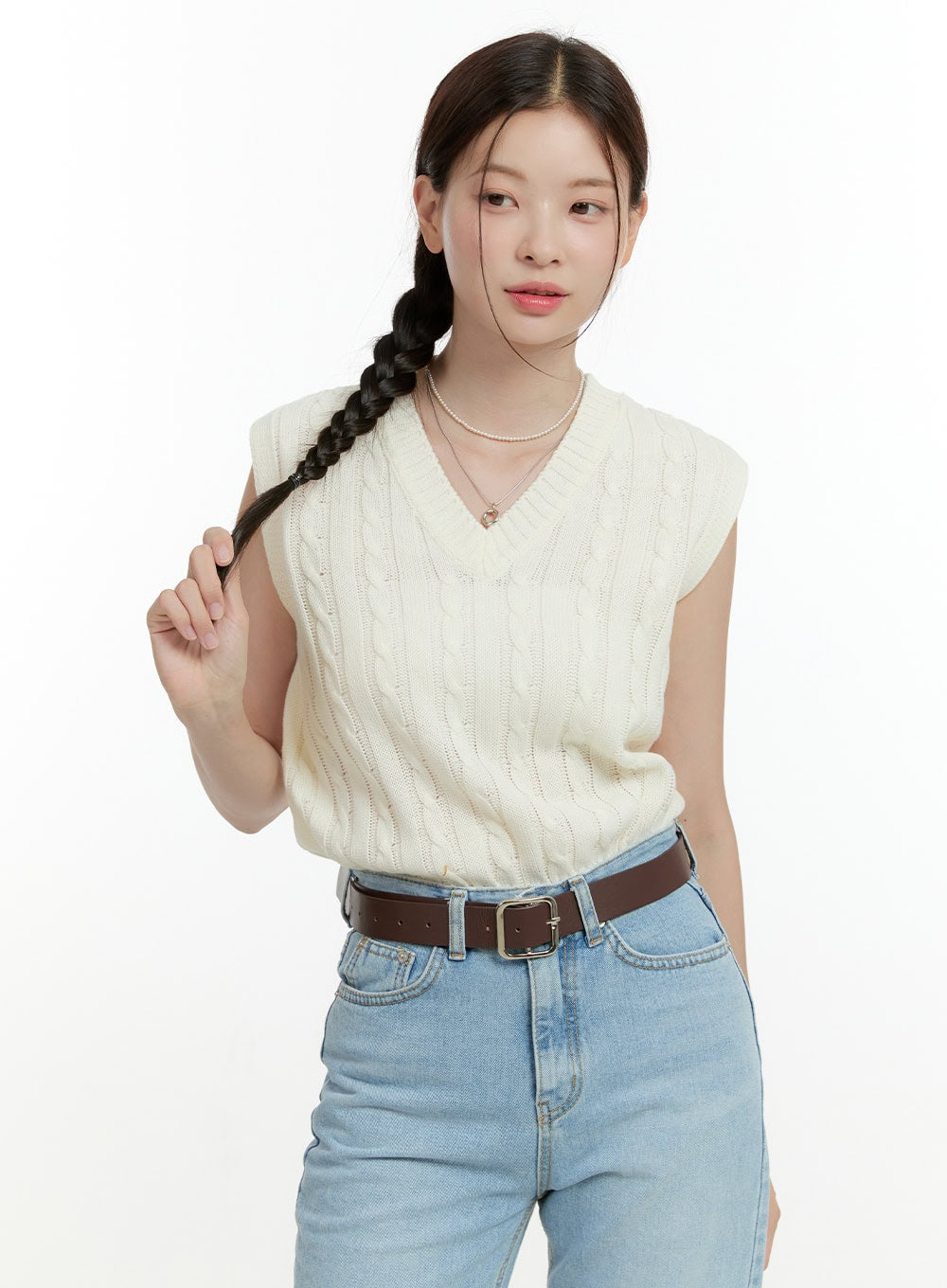 Cable Knit Sleeveless V-Neck Vest OL423
