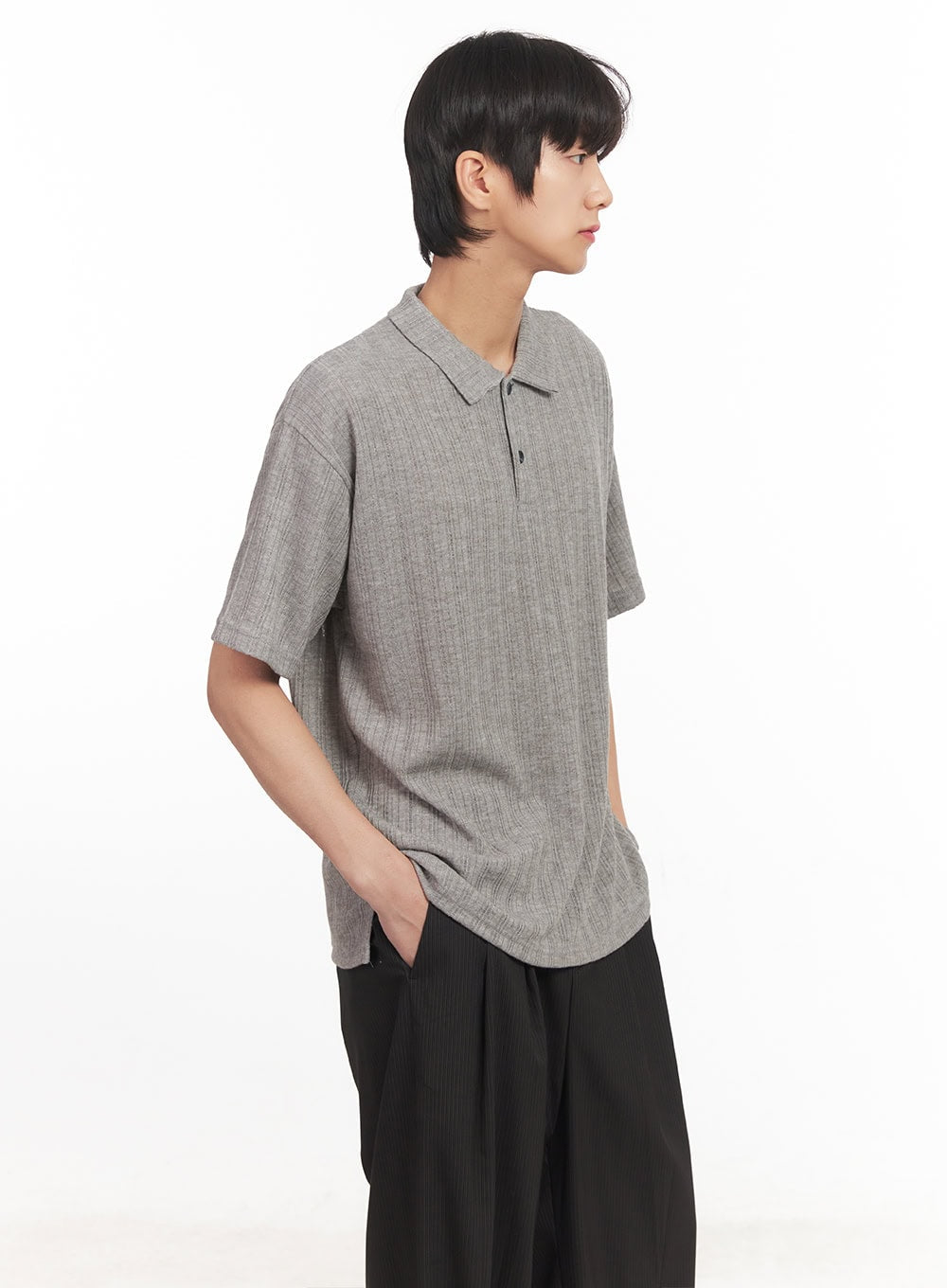 Men's Loose-Fit Collared Ribbed T-Shirt IA510