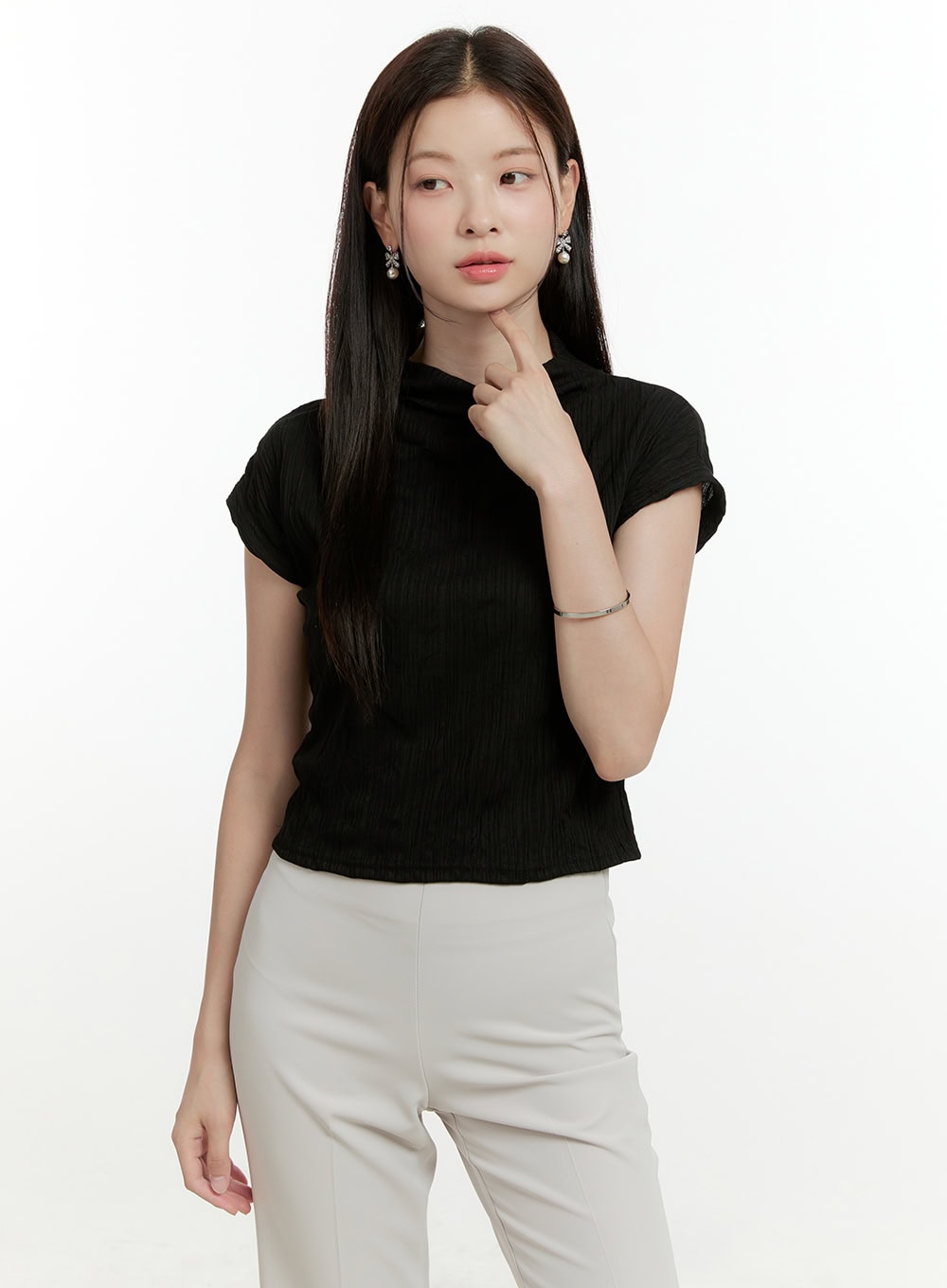 Mock Neck Textured Top OL423