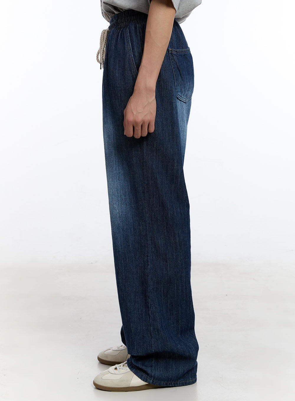 Men's Pintuck Denim Sweatpants (Dark Blue) IY529