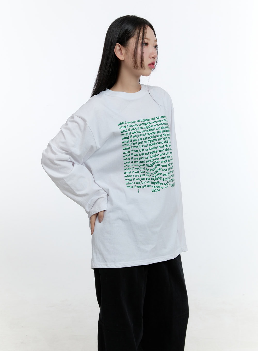 Oversized Graphic Phrase Long Sleeve Top CD424