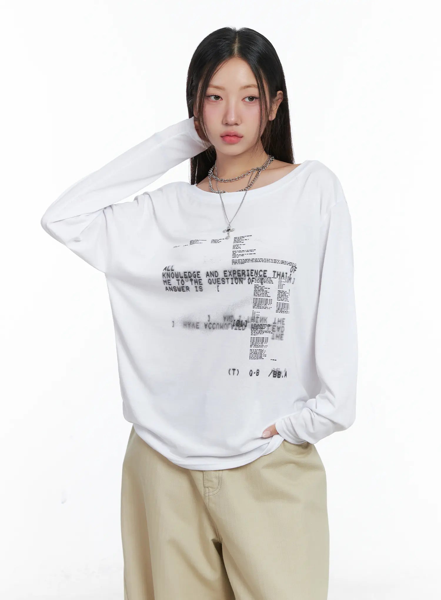 Cyber Graphic White Long Sleeve Tee CS503