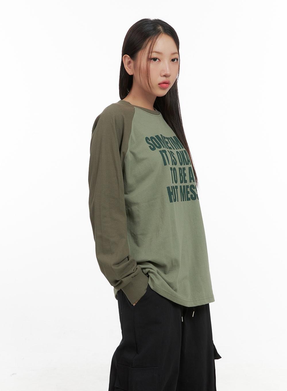 Cotton Lettering Raglan Long Sleeve Tee CS404