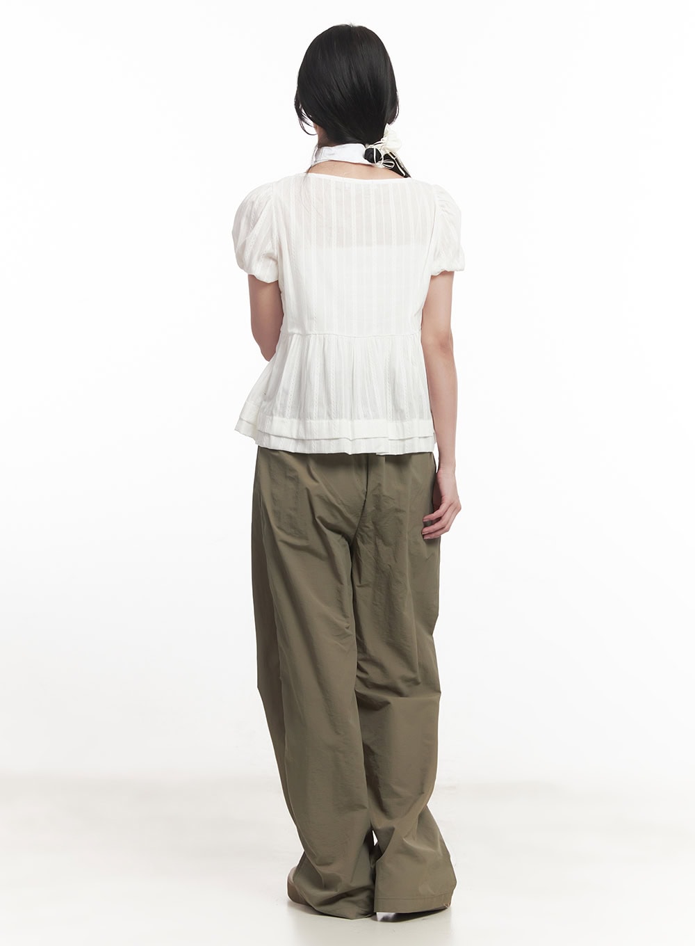 Puff-Sleeve Blouse & Scarf Set CA510