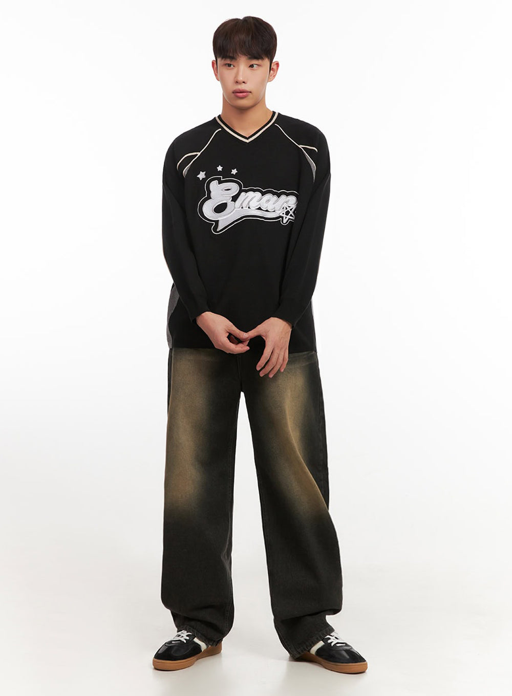 Men's Vintage Washed Wide-Leg Jeans IF517