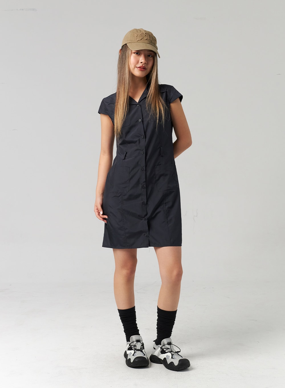Nylon Button Mini Dress CL307