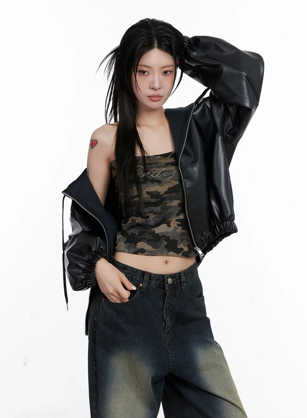 Oversized Hooded Faux Leather Jacket CS510