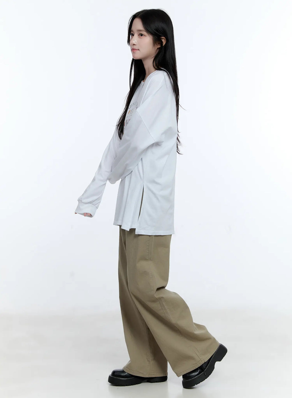 Oversized Graphic Print Long Sleeve Tee CG513