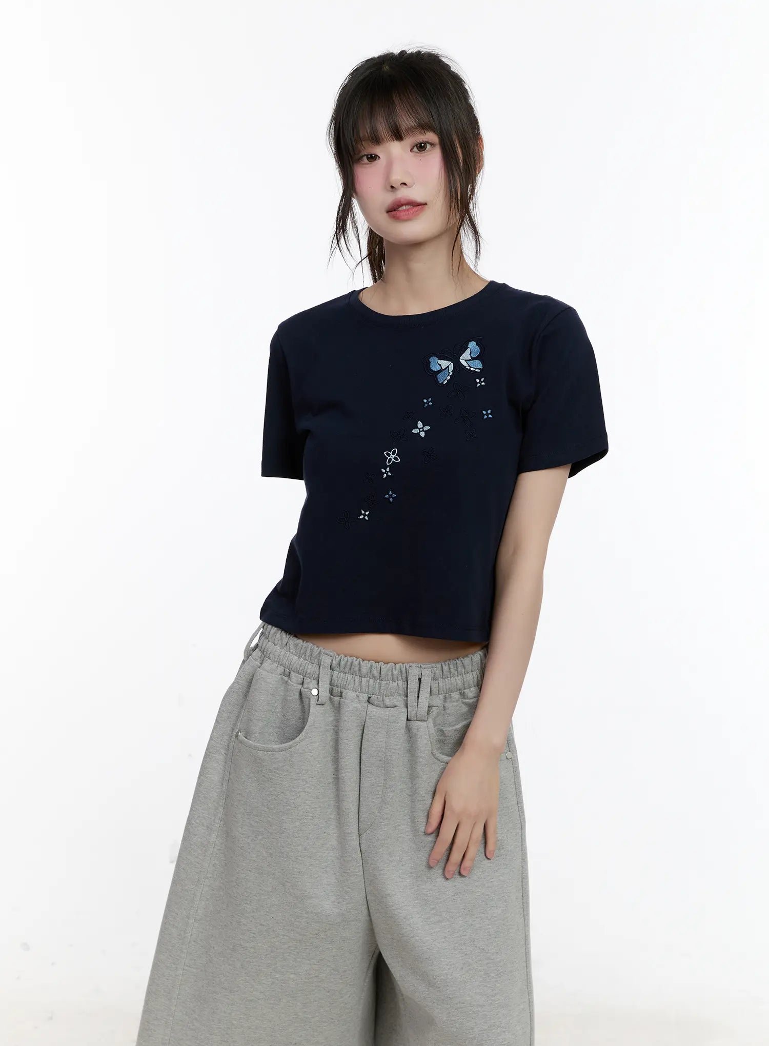 Embroidered Butterfly Baby Crop Tee CL507