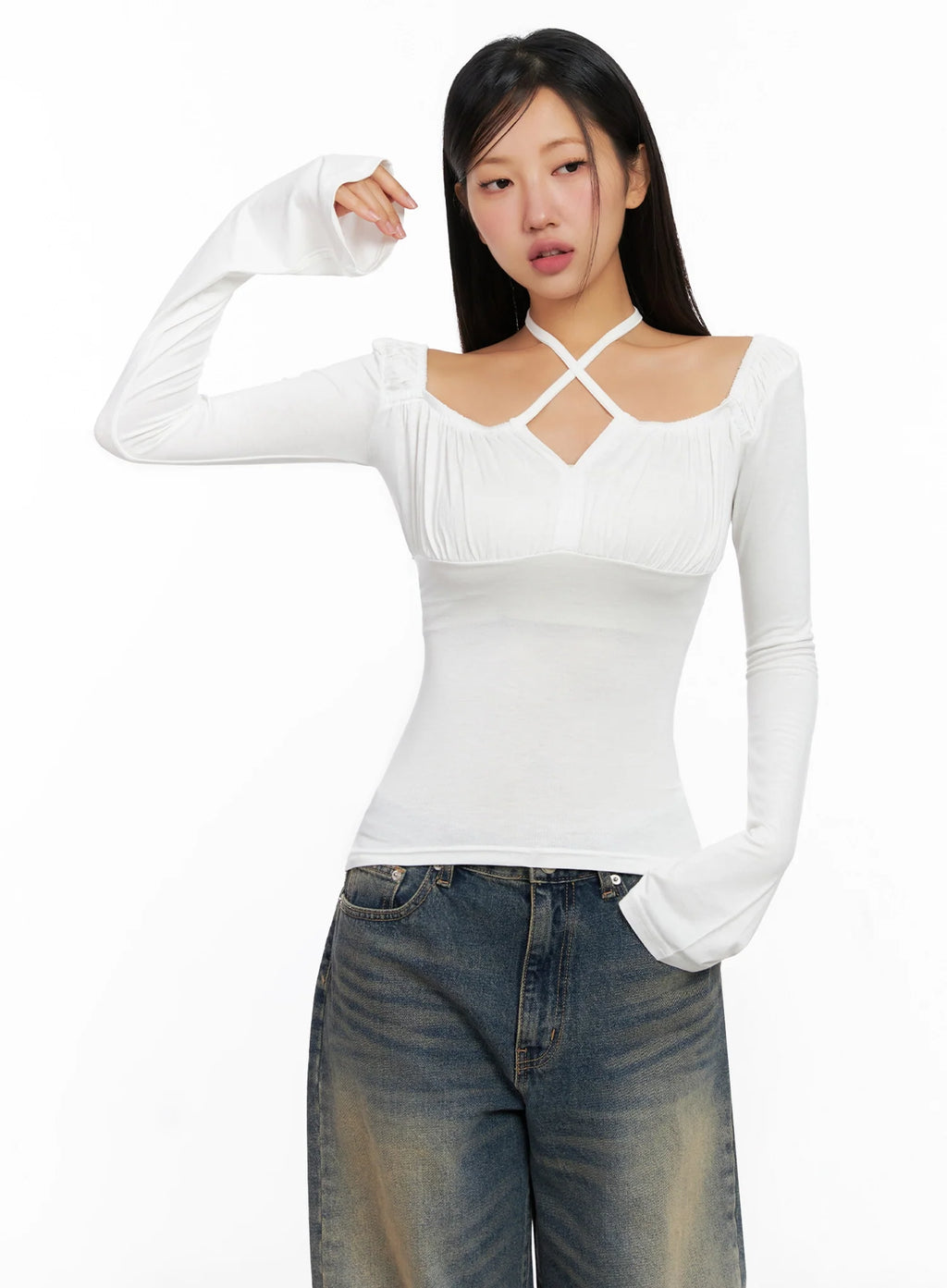 Chic Cross Strap Long Sleeve Tee IG528