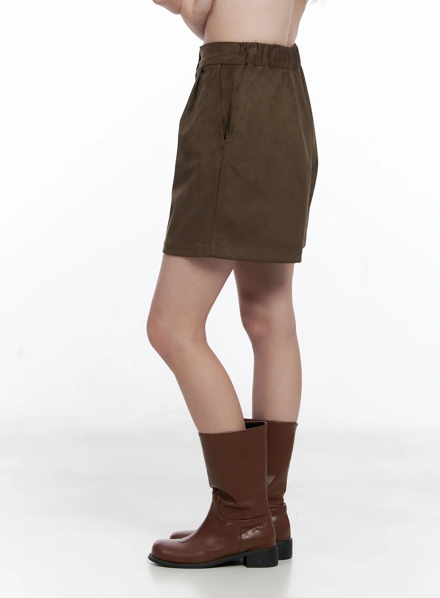 Brown Suede Pintuck Bermuda Shorts CG520