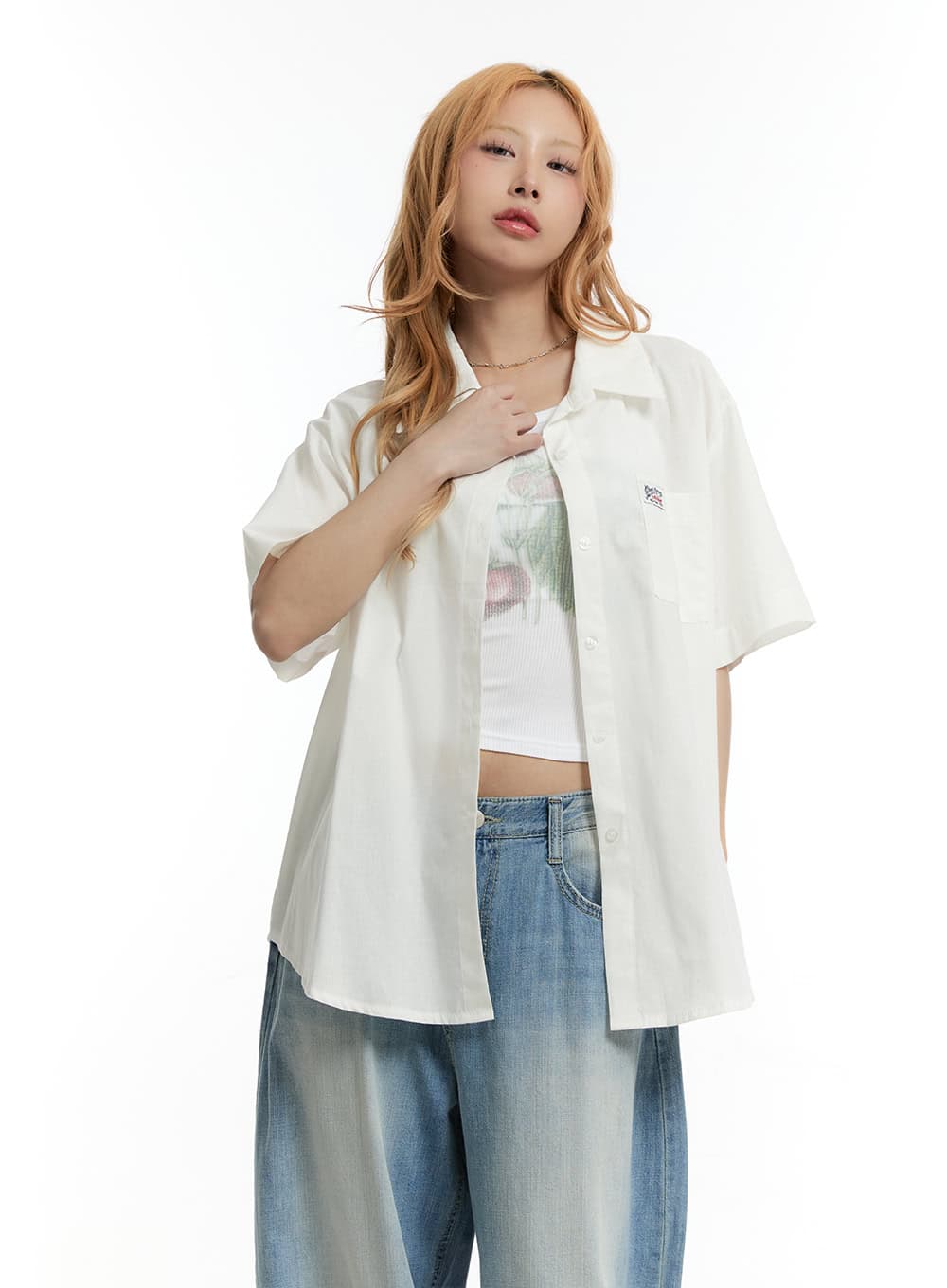 Oversized Collared Short Sleeve Shirt CY505