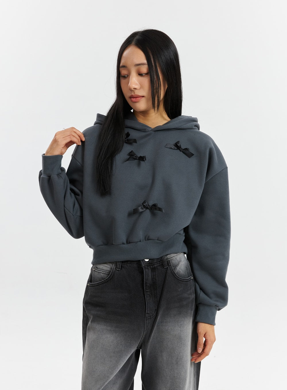 Ribbon Solid Essential Cropped Hoodie CD320