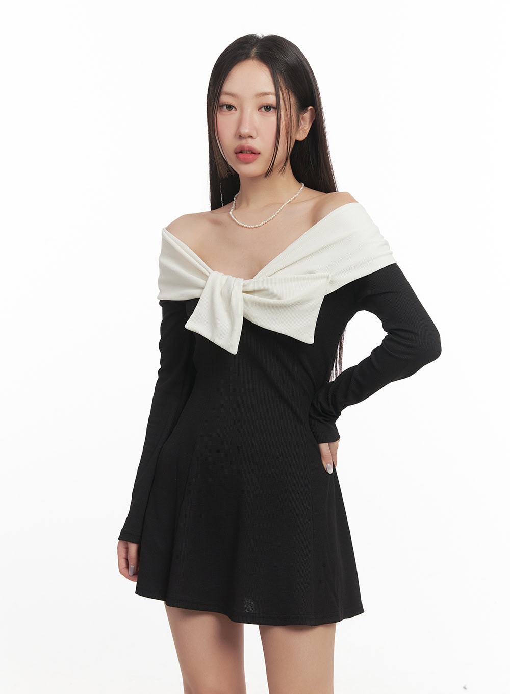 A-Line Ribbon Off-Shoulder Mini Dress CF520